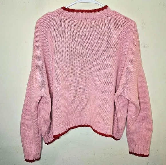 Sincerely Jules Dump Him Sweater L Pink Red Knit Cropped Preppy Girly - Picture 3 of 12